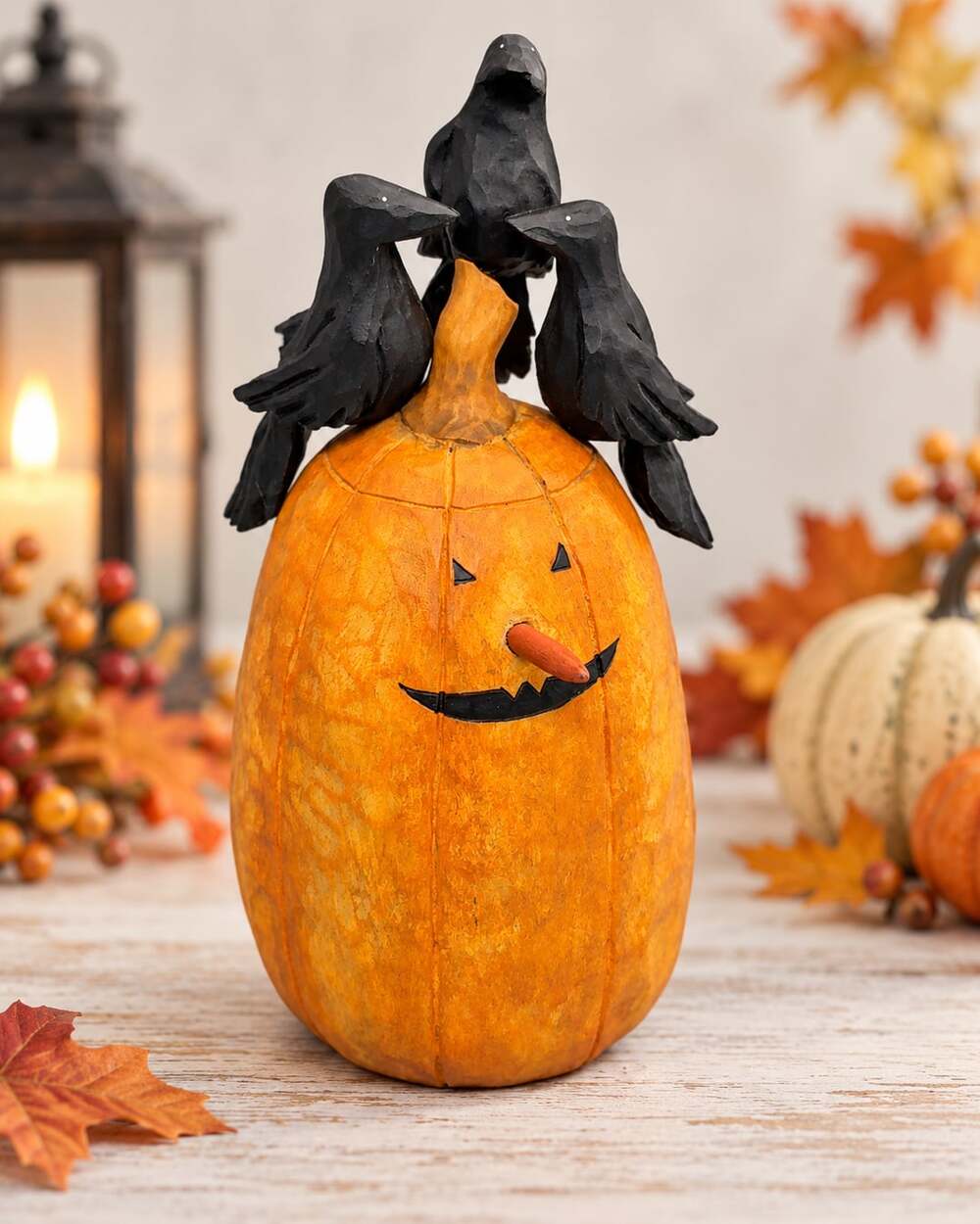 Williraye Studio Pumpkin And Crows Figurine WW6004 1999 JackOLantern USA Vtg